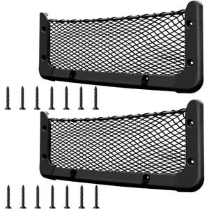 ABS Plastic Frame Automotive Cargo Nets Car Net Pocket Phone Car Mesh Net Holder RV Storage Boat Cargo Pocket Organizer Framed Mesh Net Pocket with Screws for Auto RV Net(2, 13.8 x 5.1 Inch)