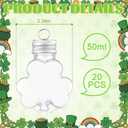 20 Pcs 50 ml Lucky Hanging Clover Bottles Mini Clover Shaped Beverage Bottles Paired with DIY Shamrocks Ornament for Party Favors, Drink Containers, Gift Supplies (Clear)