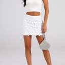 GUANYY Sequin Skirt for Women-Stretchy Bodycon Night Out Party Shine Sparkly Mini Skirts (White, L)