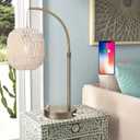 Tall Industrial Gold Rattan Table Bedside Lamp for Bedroom with USB Charge Port, Boho Woven Nightstand Lamp Home Office Couch Side Living Room Decoration Desk Lamp Gold & White