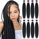 Braiding Hair Pre Stretched 26 Inches 8 Packs Black Braiding Hair Professional Itch Free Synthetic Hair Braids Yaki Texture Hair Extensions Braiding for Women (Black)