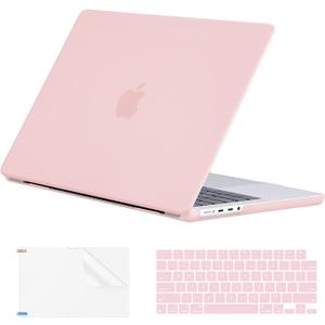 EooCoo Case Compatible with MacBook Pro 14 inch M5 2026-2021 M4 M3 M2 M1 Pro/Max Chip, Hard Shell Cases with Keyboard Cover, Screen Protector - Matte Pink