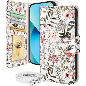 Buleens for Samsung Galaxy S23 Plus Wallet Case for Women - with Card Holder S23 Plus Flip Case Leather Crossbody Cute Aesthetic Galaxy S23+ Case with Strap Kickstand for Girls Girly, PK Flower