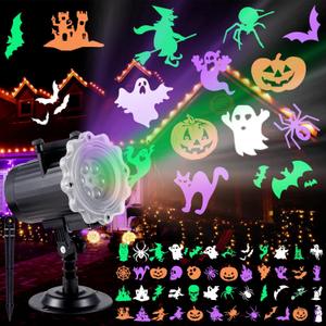 Treela Halloween Projector Lights Outdoor 12 Slides LED Ghost Pumpkin Lights Outside Decorations for Holiday Garden Decorations(Style A)