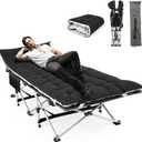 Homdox Camping cot Folding Outdoor Camping Travel Cot and Cot Pad - Quality Lightweight Portable Heavy Duty Adult Travel Cot Double Layer Oxford Portable Travel Camp Cots for Camp/Office/Home (Black)