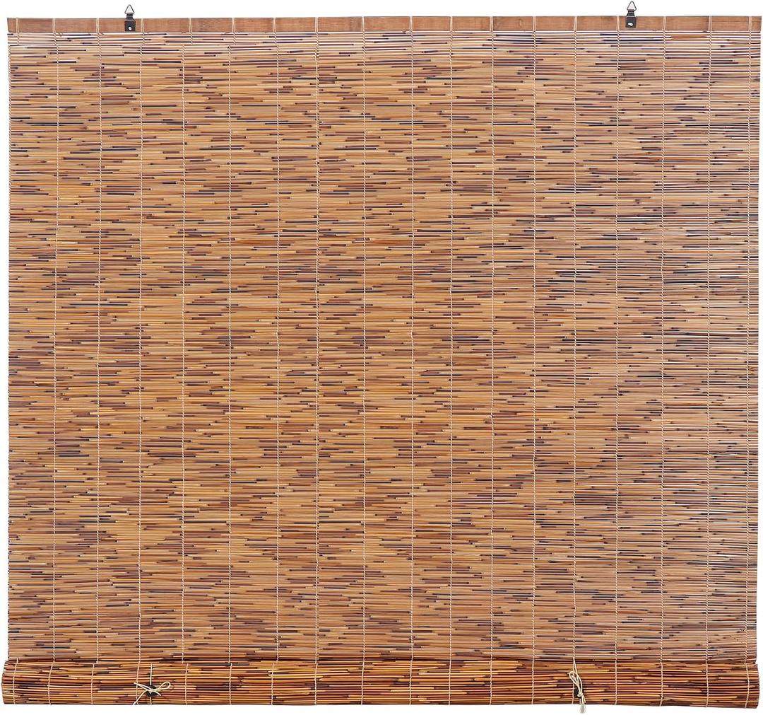 Bamboo Reed Cordless Light-Filtering Shades, Manual Roll-Up Roman Blinds Bamboo for Indoor Windows, Reed Shades for Patios, Palapas by Forever Bamboo Coffee 72 in W x 72 in H