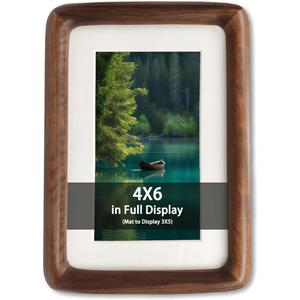 4x6 Natural Dark Walnut Solid Wood Picture Frames, Hand Make Crafted Original Wood Frame with Mat to 3x5,Rounded Edge Wooden Photo Frame, For TableTop and Wall Decoration 4x6 Natural Dark Walnut Solid Wood Picture Frames, Hand Make Crafted Original Wood Frame with Mat to 3x5,Rounded Edge Wooden Photo Frame, For TableTop and Wall Decoration