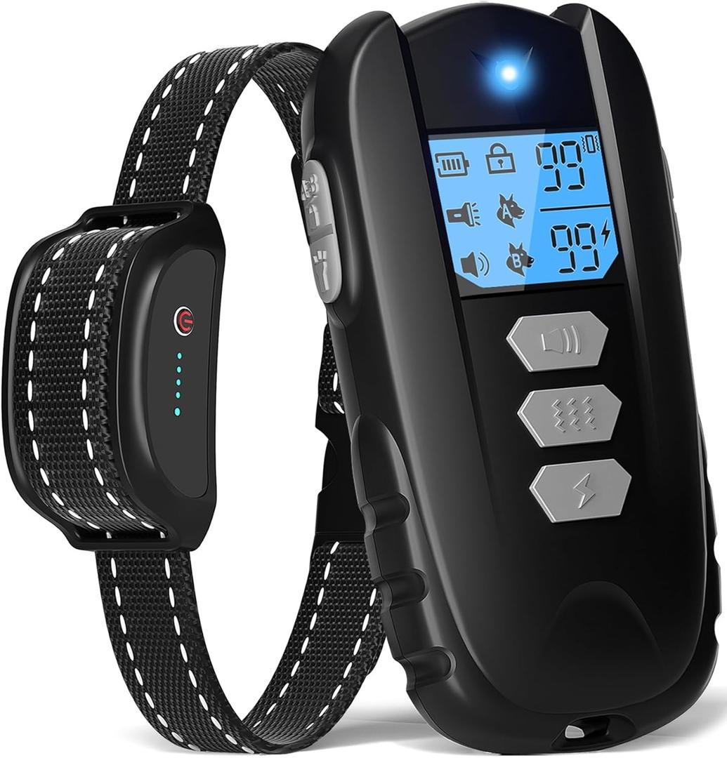Dog Training Collar with Remote  Waterproof Shock Collar for Dogs Adjustable Levels (199) Beep Vibration Shock Flashlight Rechargeable Dog E Collar for Training Small Medium and Large Dogs