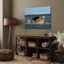 Funny Black Cat Wall Art Quirky Cat and Shark Pictures Canvas Print Abstract Ocean Animal Posters Wall Decor for Room Bedroom Living Room Bathroom Hilarious Sea Life Painting 12x18inch Framed (12L" x 18W")