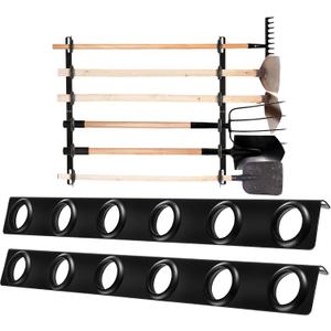 Dunzy 4 Sets 6-Tool Landscape Trailer Rack for Lawn Equipment 6 Hole Hand Tool Storage Rack Landscaping Shovel Holder for Truck with Rubber Grommets and Mounting Hardware Accessories, Black
