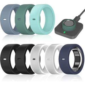 8 Pack Ring Cover Compatible with Oura Ring Gen 4/4 Ceramic, Oura Ring Gen 3 Horizon/Heritage, Support Charging with Cover on, Anti-Scratch Elastic Silicone Rings Protector for Men Women Working Out (2Black+2Clear+Green+Cactus+Blue+NavyBlue)