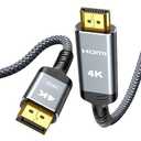 Highwings 4K DisplayPort to HDMI, Uni-Directional Only, 6.6ft DP (Source) to HDMI (Display) 1.4 Cable, 4K@30Hz, 2K@60Hz, 1080P Full HD, Braided Cord for Dell, NVIDIA, AMD, Monitor, Projector (Grey)