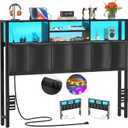 Aheaplus Headboard for Full Size Bed with Storage, Upholstered Headboards with Outlets, USB Ports and LED Light, Reversible Full Size Head Board, Height Adjustable, Comfortable Headboard, Black