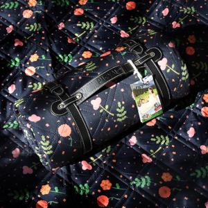 80x80” Double Thickened Picnic Blankets(150g High Density Cotton Stuffed) Navy Blue Floral Pattern Outdoor Picnic Mat Portable Picnic Blanket Foldable with Leather Carry Strap Beach Blanket