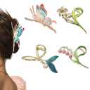 4Pcs Hair Clips for Women Large Non-Slip Strong Metal Hair Claw: Butterfly, Flower, Mermaid Sparkly Jaw Claws for Thick Hair