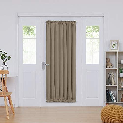 Deconovo Blackout Door Curtain – Thermal Insulated Privacy Curtain for French & Front Doors with Adjustable Tieback, Room Darkening, Energy Saving, Noise Reducing,Khaki,W54 x L72,1 Panel