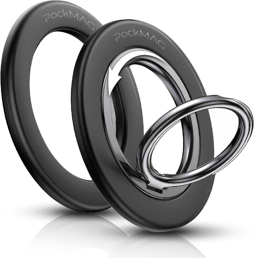 Ultra-Strong Magnetic Phone Ring Holder for MagSafe 360 Rotation, Dual-Sided Finger Ring Grip & Kickstand Compatible with iPhone 16 Pro Max 15 14 13 12 Mag Safe Accessories (Misty Black)