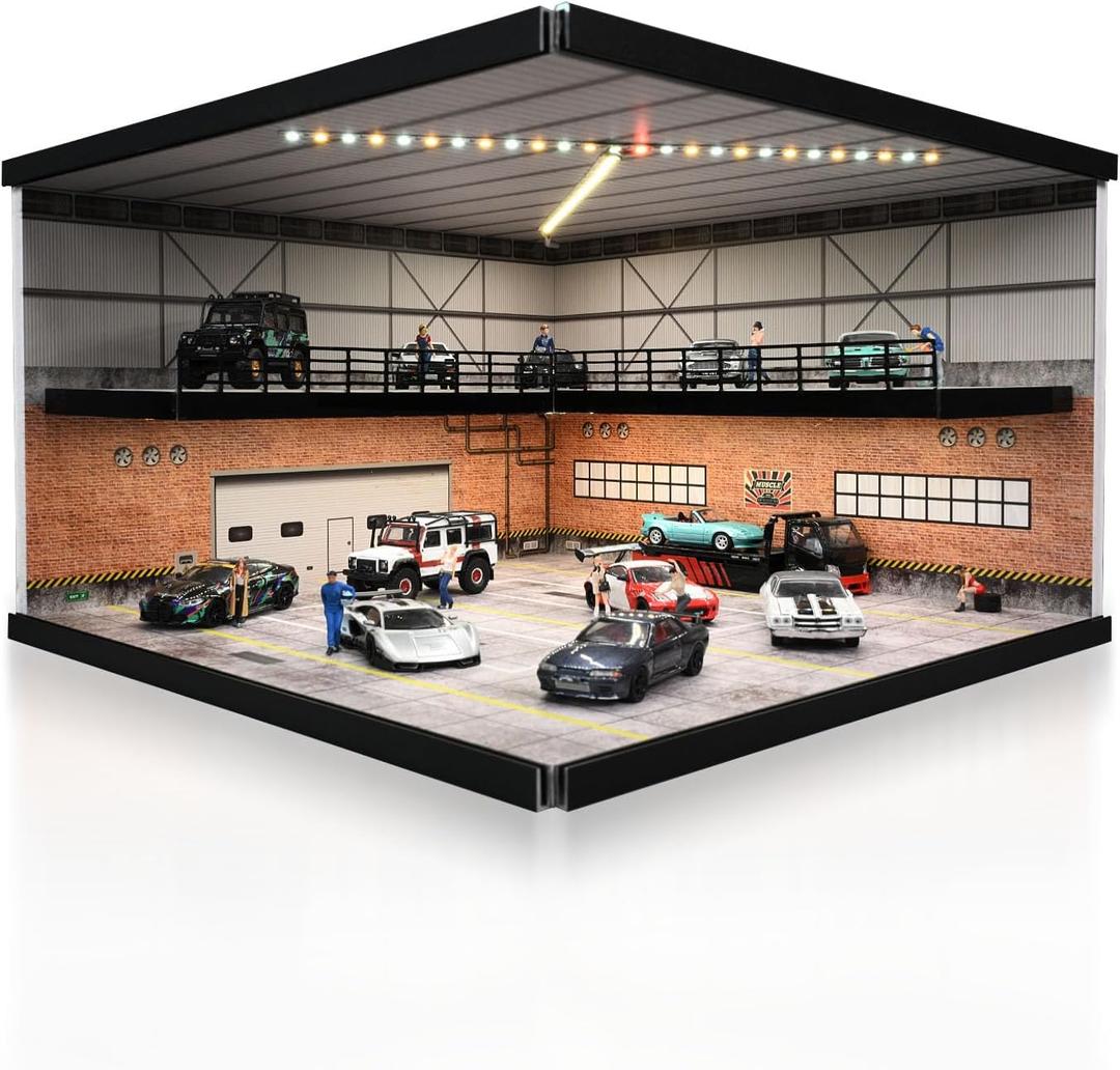 1/64 Diorama 2 Tier Garage Display Case for 1:64 Hot Wheels Diecast Cars