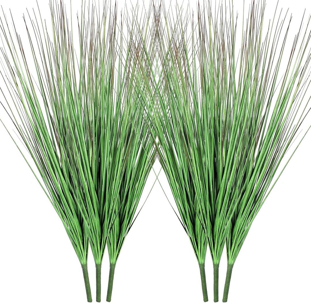 27" Artificial Wheat Grass Plants (6-Pack) - Realistic Faux Greenery Shrubs for Indoor Decor, Outdoor Garden Patio, Home & Office - All-Season Low Maintenance Fake Grass