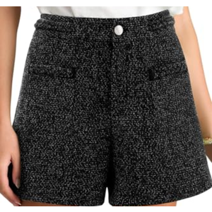 Cicy Bell Womens Tweed Summer Shorts High Waisted Wide Leg Dressy Casual Shorts with Front Pockets Black White L