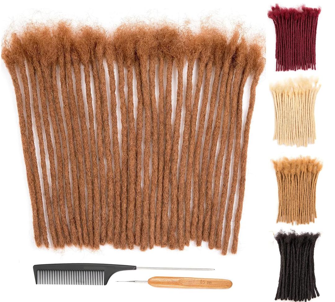 DAIXI 0.6cm & 0.8cm Thickness #30 Brown 6 Inch 30 Strands 100% Real Human Hair Dreadlock Extensions for Man/Women Handmade Permanent loc Extensions Bundles Can Be Dyed Bleached Curled and Twisted
