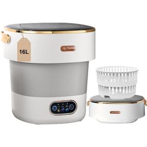 Portable Washing Machine,Mini Washer 16L Upgraded With Spin Basket,Small Clothes Folding Washing Machine Of Underwear, Baby And Small Clothes,Suitable For Home Apartments Dormitories, Hotels Ash Gray
