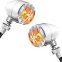 NTHREEAUTO Universal Motorcycle Blinkers Bullet LED Turn Signals Indicator Front Compatible with Harley Dyna, Honda Shadow, Kawasaki Vulcan, Yahama, Bobber, Suzuki 12V Motorbikes (Chrome/Amber)