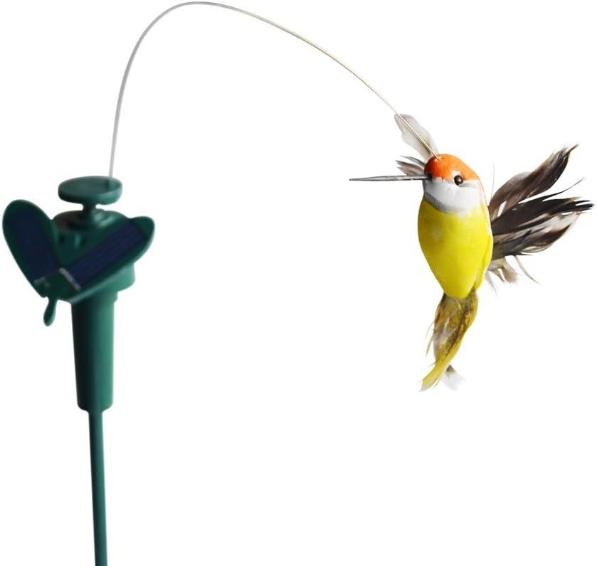 Solar or Battery Powered Fluttering Hummingbird, Real Feather Wings and Tails