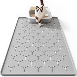 Bulkniu Large Silicone Cat Litter Mat, Waterproof/Urineproof, Litter Recycling, Easy to Clean, Soft on Kitty Paw (22"X34"- Grey)