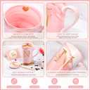 Coffee Mugs - Birthday Gifts for Women, Personalized Initial Customized Mug Tea Cup with Lid 14 Oz Pink, Spoon Greeting Card, Luxury Gift-Boxed Christmas Gift for Her Wife Mom Grandma Friend Unique,N