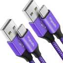 etguuds 4ft USB A to USB C Cable 3A Fast Charging, 2-Pack USB A to USB Type C Charger Cord for iPhone 16 15 Pro/Pro Max/Plus, for Samsung Galaxy S24 S23 S22 S21 S20 S10 A55 A54 Flip Note, Moto, Purple,  2 Pack