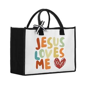 Jesus Loves Me Tote Bag Christmas Religious Gifts for Women Christian Gifts Christian Tote Bags for Women