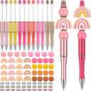 Geyee 12 Set Plastic Beadable Pens Assorted Bead Pens Crystal Wood Round Spacer Set Black Ink DIY Ballpoint for Women Men Gift Office Supplies(Rainbow)