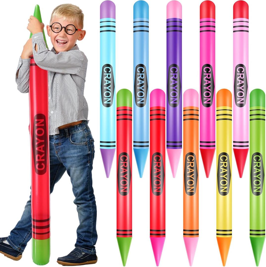 10 Pcs 41.34 Inch Jumbo Inflatable Crayons Neon Blow up Crayons Large Inflate Crayon Party Favors Giant Crayon Prop for Birthday Party Supplies Classroom Back to School Decorations