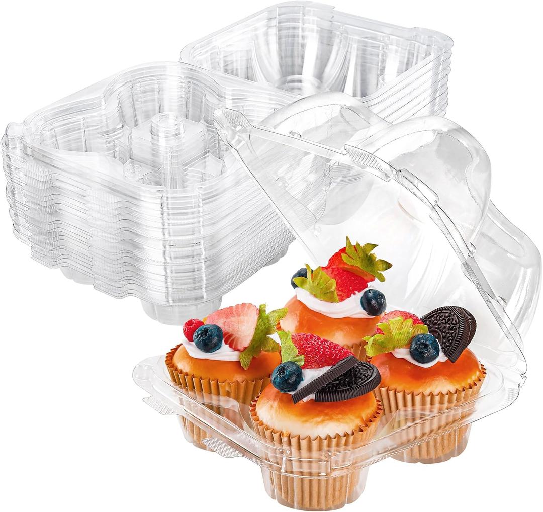 NPLUX 4 Compartment Cupcake Containers 20 Pack Cupcake Holder with Connected Airtight Lid Cupcake Boxes for 80 Cupcakes Muffins, BPA Free, Standard Size