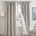 PrinceDeco 100% Blackout Curtains 95 inches Long Rod Pocket Primitive Linen Textured Curtains with White Liner Heat and Full Light Blocking Drapes for Bedroom,2 Panels(52 x 95 Inch, Stone)