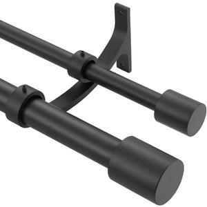 Matte Black Double Curtain Rods 36-72" (3-6ft), Decorative Window Double Rod with Cap Finials, Adjustable, Aluminum, High-Temperature Curing Coating
