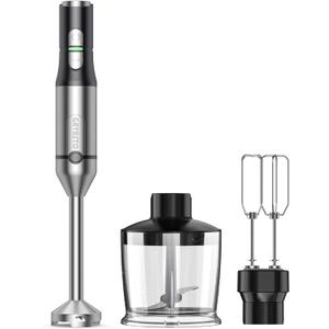 Immersion Blender RPM 1600010% Hand Blender,15 Speed and Turbo Mode Hand Mixer, 3-in-1 Heavy Duty Copper Motor Stainless Steel Smart Stick with Egg Beaters and Chopper (Black)