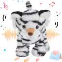 Walking Singing Electronic Tiger Electric Singing Tiger Plush Toy Fun Interactive Tiger Cute Plush Toys Tail Wagging Tiger Stuffed Animal Birthday Gifts for Kids,10" White
