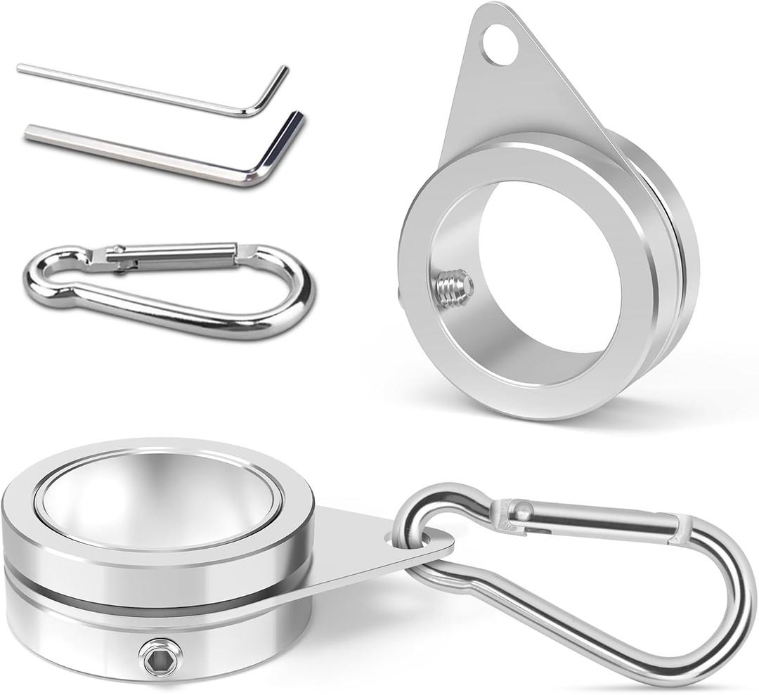 Loretoy 2 Pack Aluminum Alloy Flag Pole Rings, 360 Degree Rotating Flagpole Flag Mounting Rings Spinning Flag Pole Kit with Carabiner for 0.75-1.00 Inch Diameter Flagpole ( 1 inch, Silver), Missing Piece