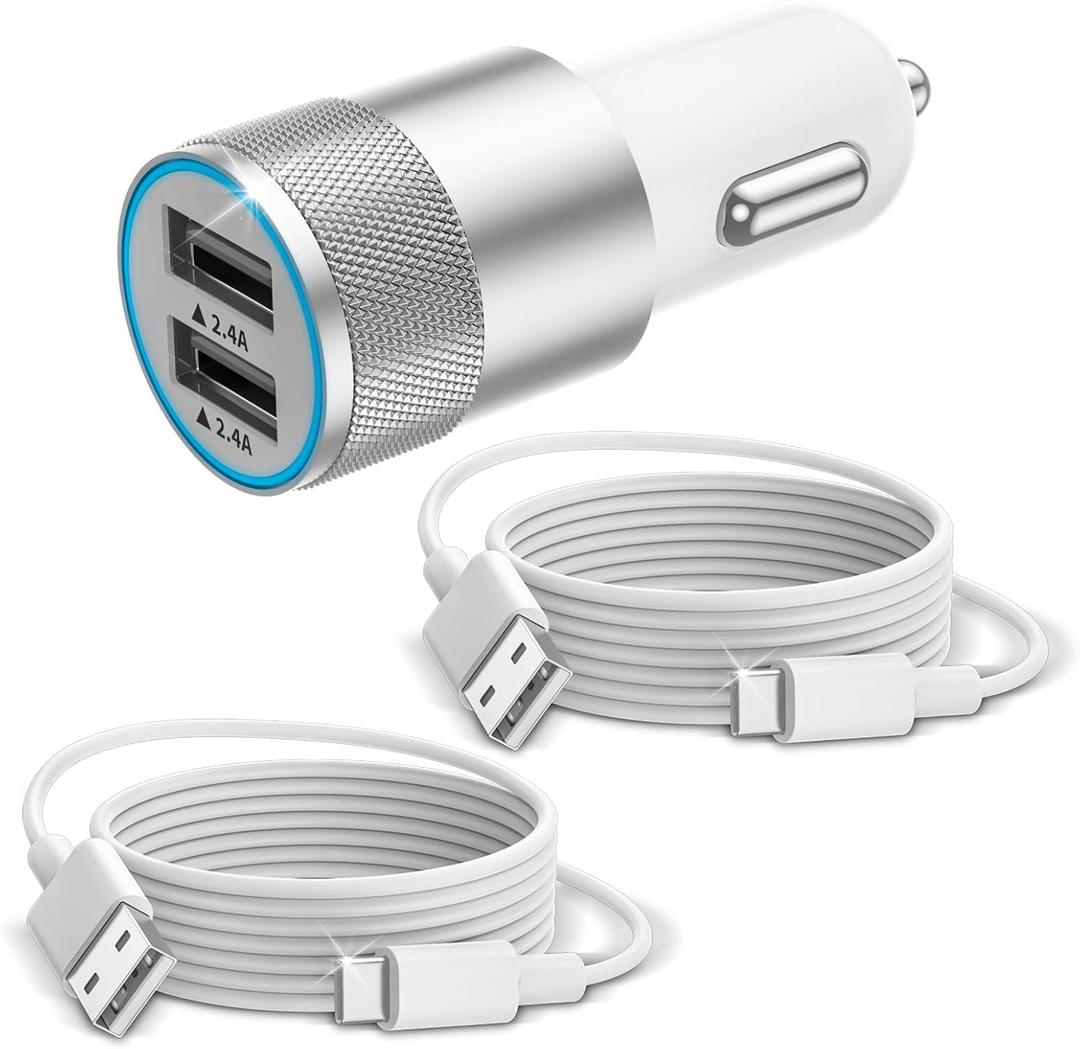 iPhone 15/16 Car Charger,2-Port 24W Dual USB-A Car Power Adapter Cigarette Lighter USB Charger with 2Pcs 3.3FT USB C Cable for iPhone 17/16/15 Pro Max, iPad, Samsung Galaxy S25, Pixel, Android,AirPods