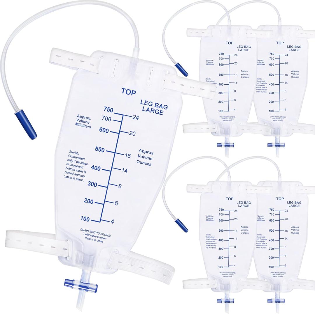 5Pack 750ml Leg Bag Urine Drainage Bag with 17.7" Elastic Drainage Tube, Anti-Reflux Design Leak Proof Collection with Adjustable Straps with Buttons
