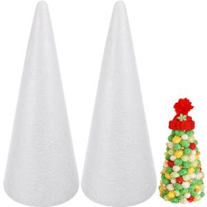 Operitacx 2pcs Foam Cones for Crafts - 13.4 Inch Solid Polystyrene Foam Cone for DIY Christmas Tree Base, Floral Arrangement, School Projects, Holiday Decorations (2pcs-34.00X11.50X11.50CM)