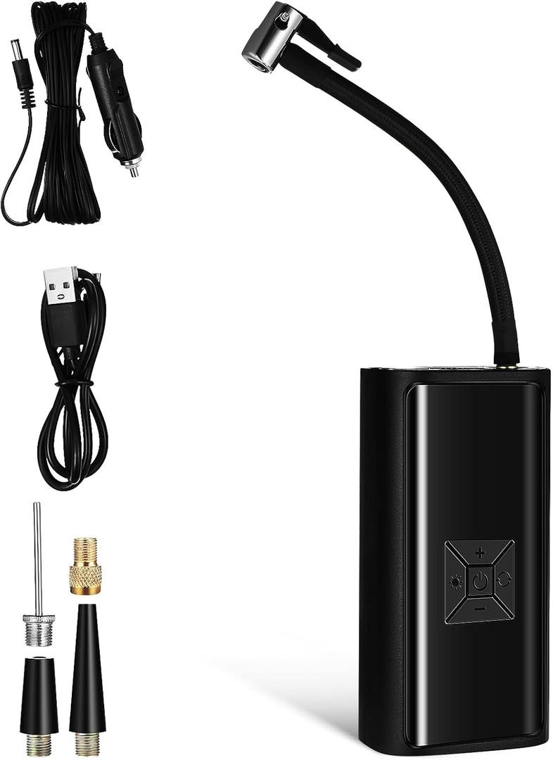 Tire Inflator Portable Air Compressor, 150PSI Cordless Mini Air Pump with Digital Pressure Gauge and LED Light, Auto Shutoff Function Tires Pump for Motorcycle, Auto, Ball, Bicycle