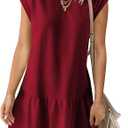 BLENCOT Womens Summer Dresses Casual Cap Sleeve Spring Ruffle Mini Sporty Sweatshirt Trendy Tshirt Dress XL, Burgundy Red
