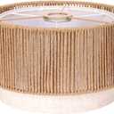 Boho Rattan Lamp Shade, 11.8" Top x 11.8" Bottom x 6.3" High, Natural Rattan & Linen Double Layer Lamp Shades for Floor Lamps Table Lamps Chandelier, UNO Fitter Lampshade Replacement, Easy Assembly