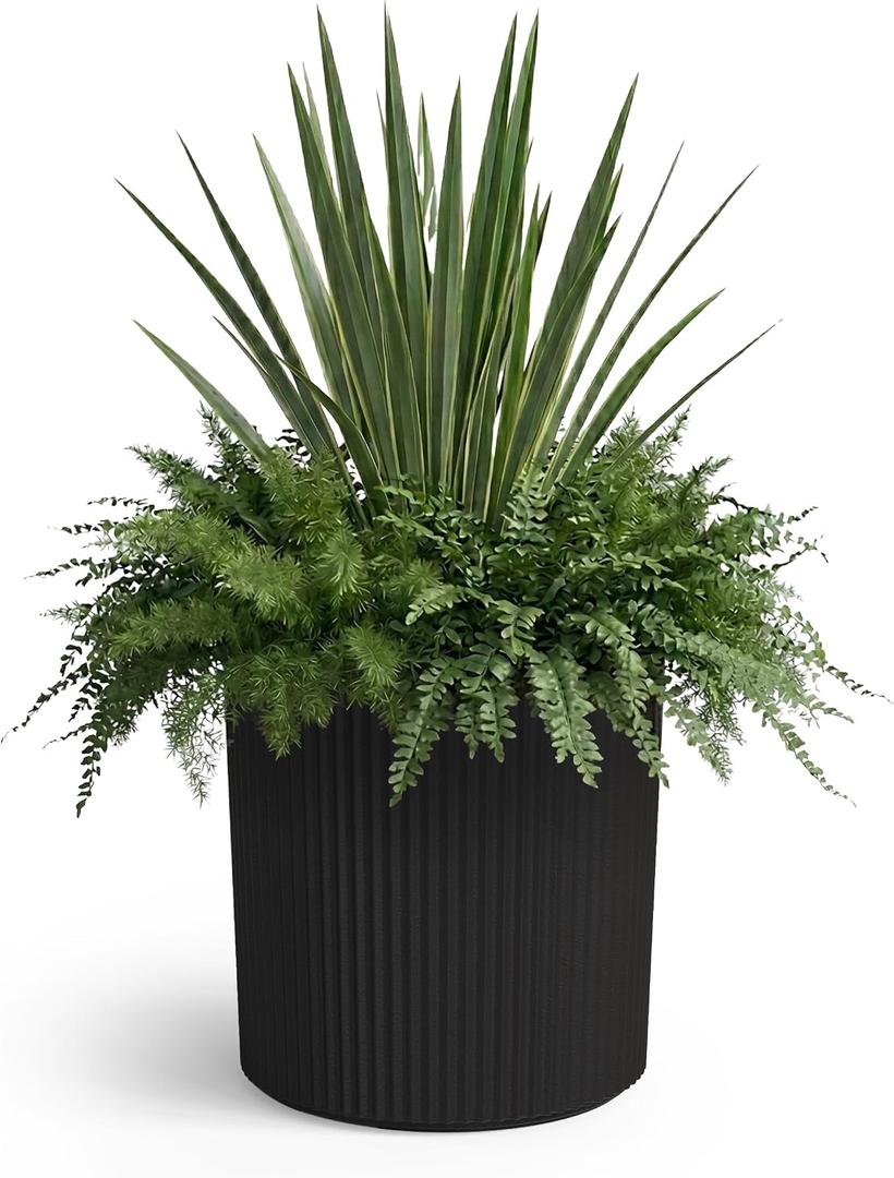 Mayne Haven 12in Round Fluted Modern Planter, Black