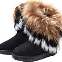 Naughtyangel Women Winter Warm Snow Ankle Boots Low Heels Faux Fox Rabbit Fur Tassel Shoes (9, Black)