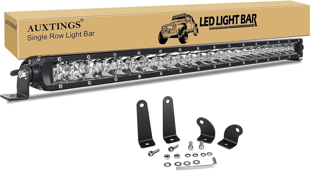 AUXTINGS 26 inch 120W Spot Single Row 10800LM Off Road LED Fog Driving Roof Bumper Light Bars 2 Style Mounting Brackets for Off Road ATV UTV Trucks Boat,12V 24V Waterproof