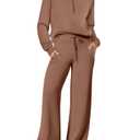 ANRABESS Women 2 Piece Outfits 2025 Fall Fashion Airport Wide Leg Pants Lounge Set Leisure Travel Vacation Clothes Sweatsuits Medium